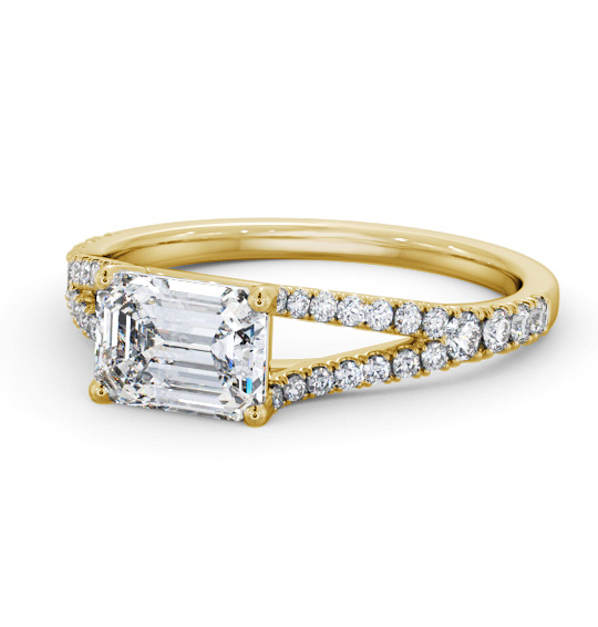 Cassidy Emerald Diamond Engagement Ring Side Stones East-West Setting ENEM45S_YG_THUMB2 