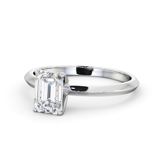 Emerald Diamond Knife Edge Band Engagement Ring 18K White Gold Solitaire ENEM46_WG_THUMB2 