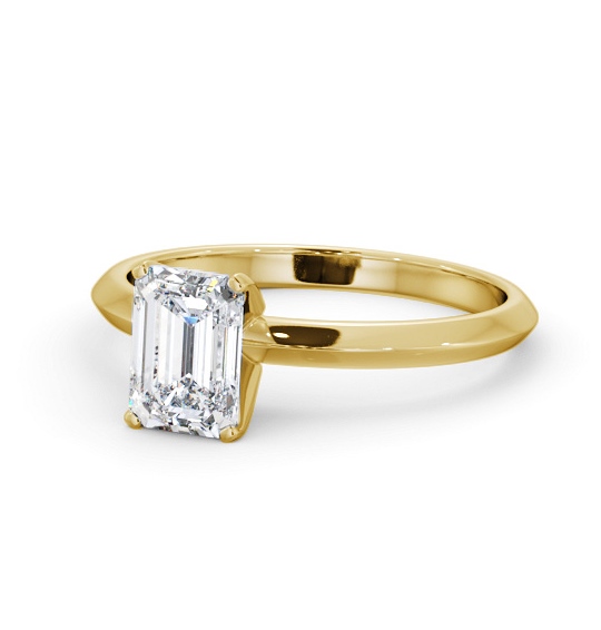 Emerald Diamond Knife Edge Band Engagement Ring 9K Yellow Gold Solitaire ENEM46_YG_THUMB2 