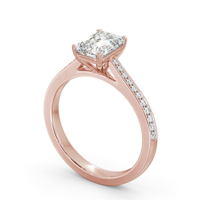 Emerald Diamond Engagement Ring 9K Rose Gold Solitaire With Side Stones - Kiyan ENEM46S_RG_SIDE