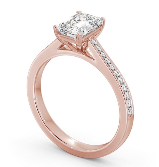 Emerald Diamond 4 Prong Engagement Ring 9K Rose Gold Solitaire with Channel Set Side Stones ENEM46S_RG_THUMB1