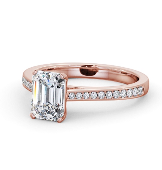  Emerald Diamond Engagement Ring 9K Rose Gold Solitaire With Side Stones - Kiyan ENEM46S_RG_THUMB2 