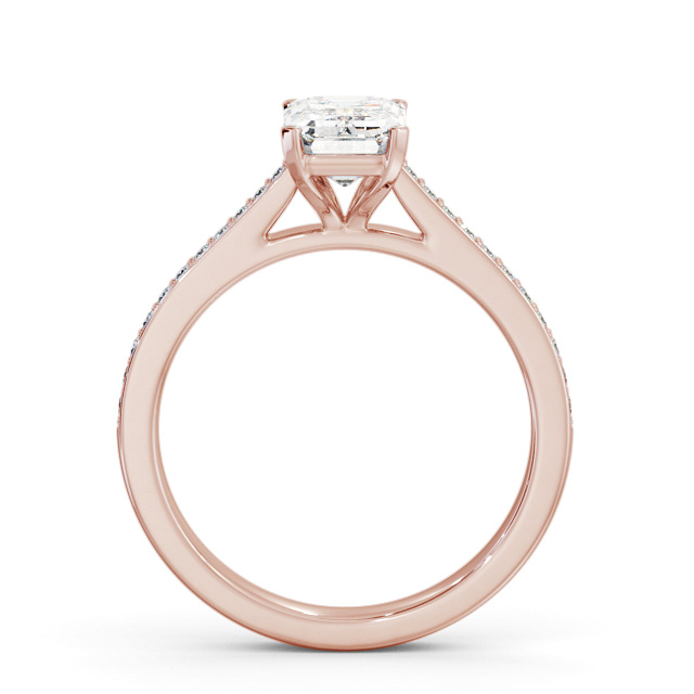 Emerald Diamond Engagement Ring 9K Rose Gold Solitaire With Side Stones - Kiyan ENEM46S_RG_UP