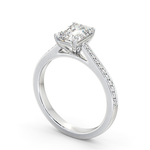 Emerald Diamond Engagement Ring 9K White Gold Solitaire With Side Stones - Kiyan ENEM46S_WG_SIDE