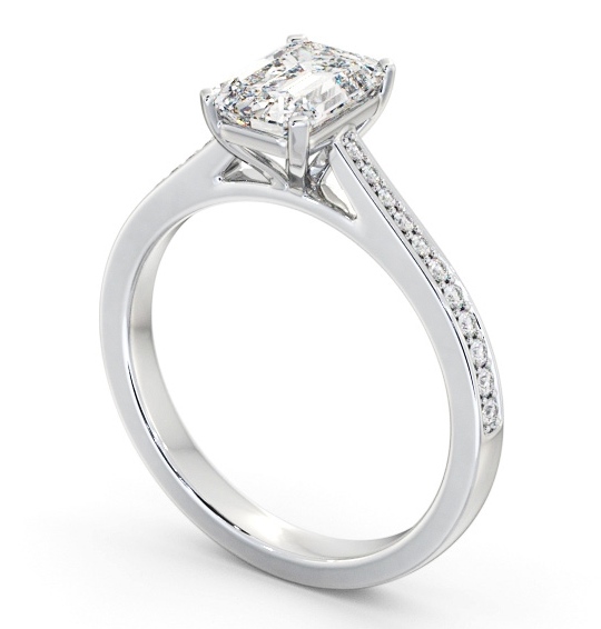  Emerald Diamond Engagement Ring Palladium Solitaire With Side Stones - Kiyan ENEM46S_WG_THUMB1 
