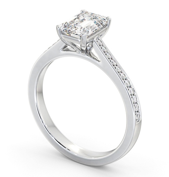 Emerald Diamond 4 Prong Engagement Ring 9K White Gold Solitaire with Channel Set Side Stones ENEM46S_WG_THUMB1 