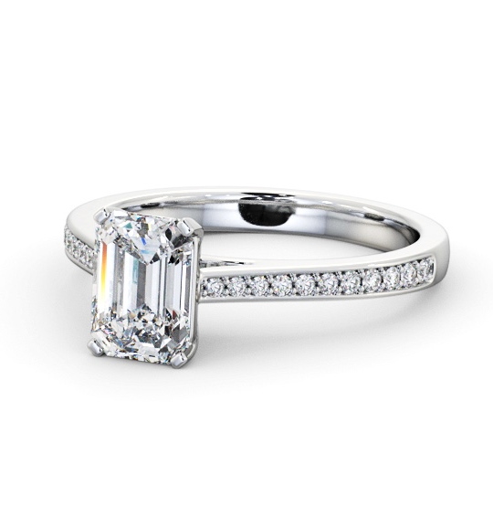  Emerald Diamond Engagement Ring 9K White Gold Solitaire With Side Stones - Kiyan ENEM46S_WG_THUMB2 