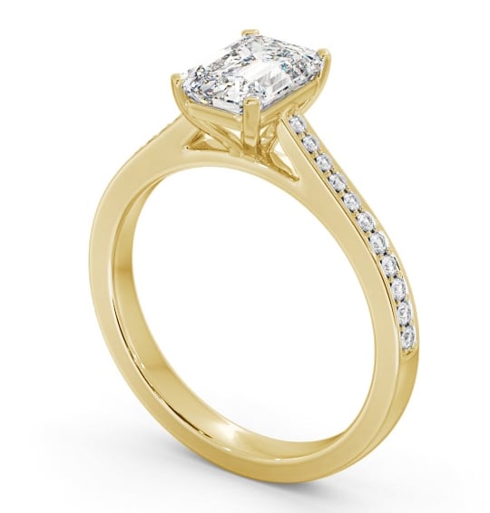 Emerald Diamond 4 Prong Engagement Ring 18K Yellow Gold Solitaire with Channel Set Side Stones ENEM46S_YG_THUMB1 