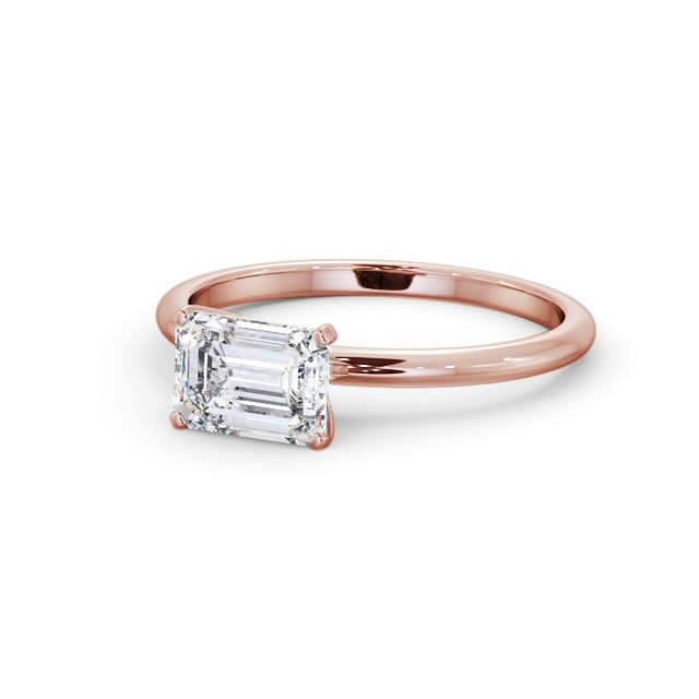 Emerald Diamond Engagement Ring 9K Rose Gold Solitaire - Camlough ENEM47_RG_FLAT