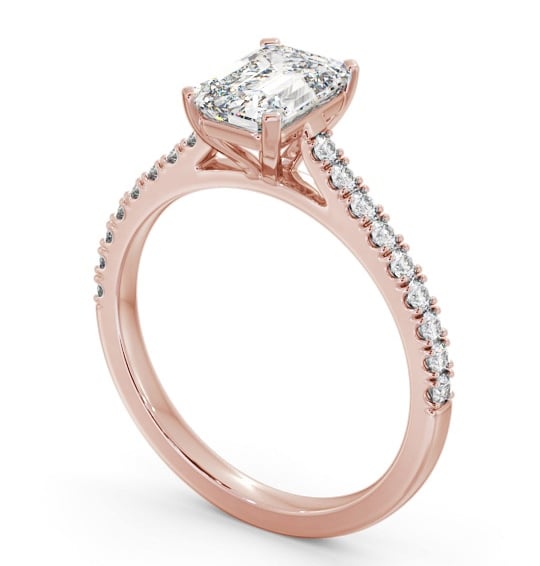 Emerald Diamond 4 Prong Engagement Ring 9K Rose Gold Solitaire with Channel Set Side Stones ENEM47S_RG_THUMB1