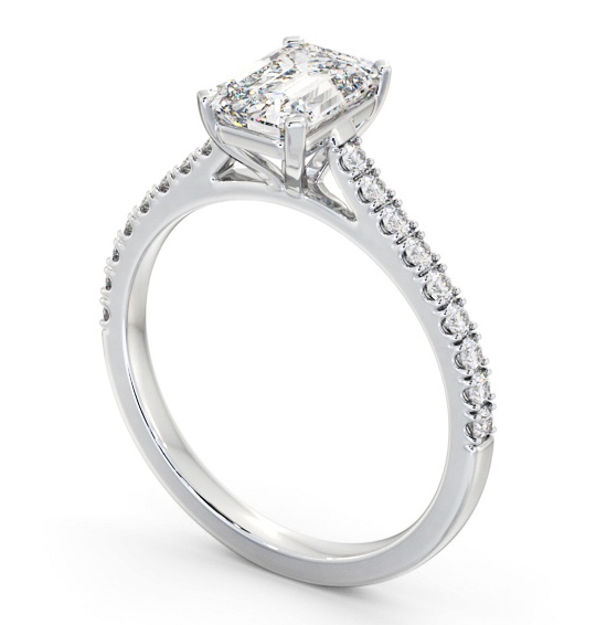 Emerald Diamond Engagement Ring 18K White Gold Solitaire With Side Stones - Ingram ENEM47S_WG_THUMB1 