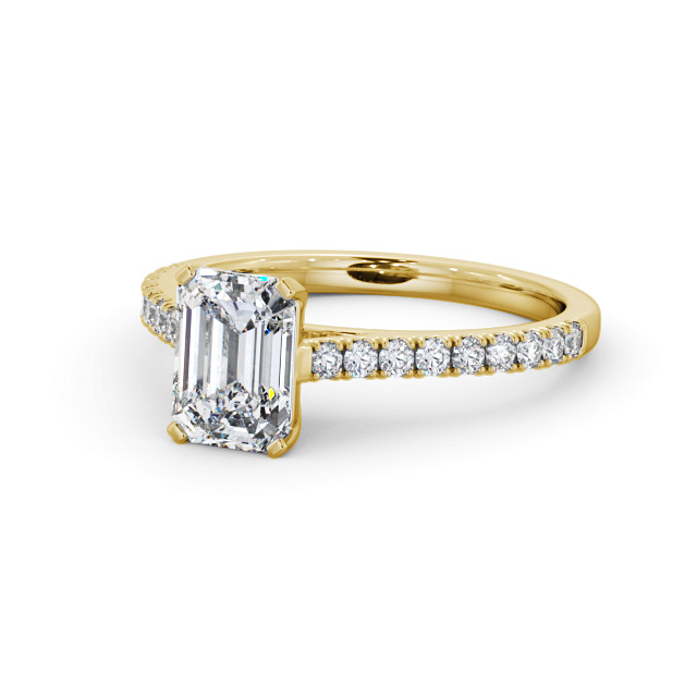 Emerald Diamond Engagement Ring 9K Yellow Gold Solitaire With Side Stones - Ingram ENEM47S_YG_FLAT