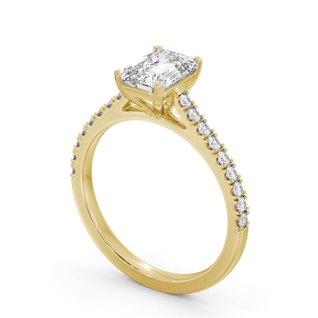 Emerald Diamond Engagement Ring 9K Yellow Gold Solitaire With Side Stones - Ingram ENEM47S_YG_SIDE