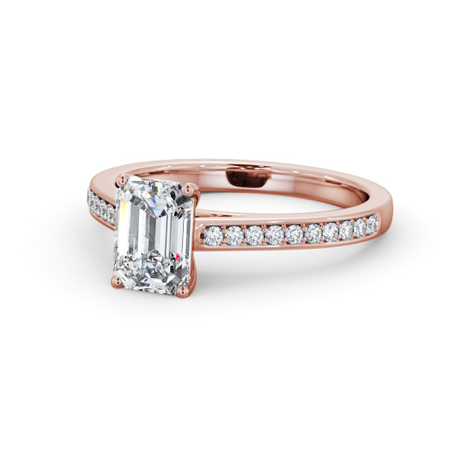 Emerald Diamond Engagement Ring 9K Rose Gold Solitaire With Side Stones - Alissa ENEM48S_RG_FLAT