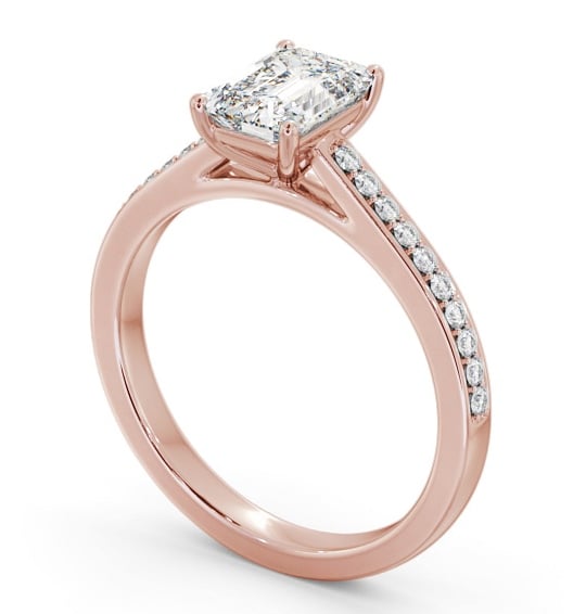 Emerald Diamond 4 Prong Engagement Ring 9K Rose Gold Solitaire with Channel Set Side Stones ENEM48S_RG_THUMB1