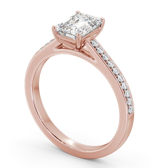 Emerald Diamond 4 Prong Engagement Ring 18K Rose Gold Solitaire with Channel Set Side Stones ENEM48S_RG_THUMB1