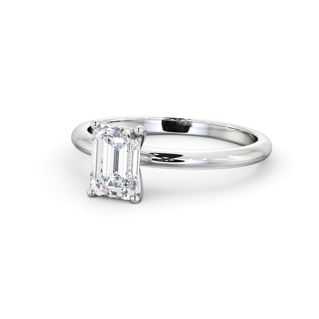 Emerald Diamond Engagement Ring 9K White Gold Solitaire - Sula ENEM49_WG_FLAT