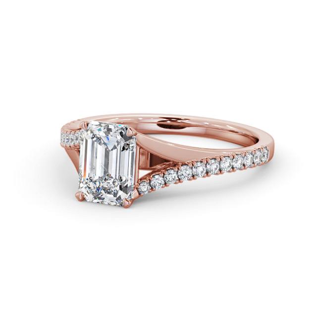 Emerald Diamond Engagement Ring 9K Rose Gold Solitaire With Side Stones - Ikra ENEM49S_RG_FLAT