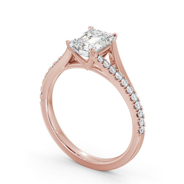 Emerald Diamond Engagement Ring 9K Rose Gold Solitaire With Side Stones - Ikra ENEM49S_RG_SIDE