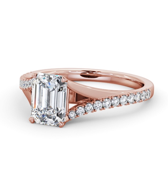  Emerald Diamond Engagement Ring 9K Rose Gold Solitaire With Side Stones - Ikra ENEM49S_RG_THUMB2 