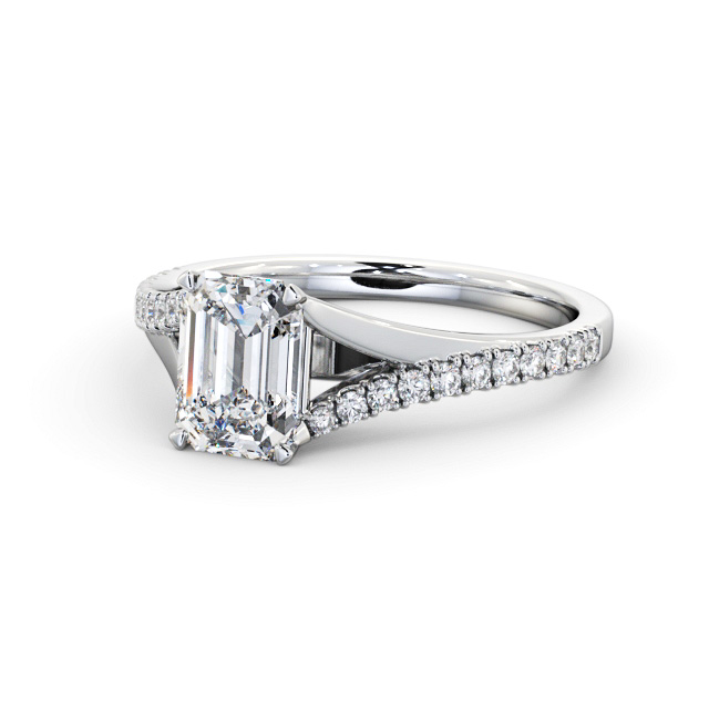 Emerald Diamond Engagement Ring Palladium Solitaire With Side Stones - Ikra ENEM49S_WG_FLAT