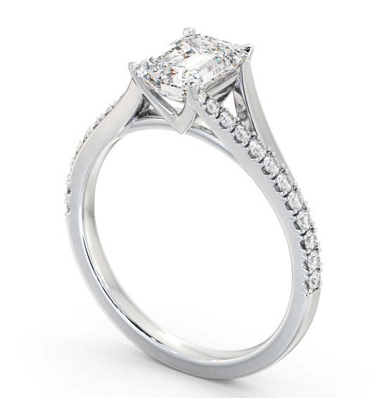 Emerald Diamond Engagement Ring Palladium Solitaire With Side Stones - Ikra ENEM49S_WG_THUMB1