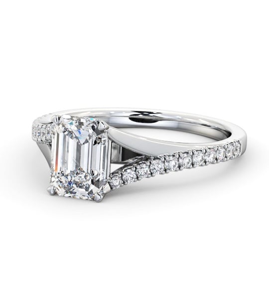  Emerald Diamond Engagement Ring Palladium Solitaire With Side Stones - Ikra ENEM49S_WG_THUMB2 