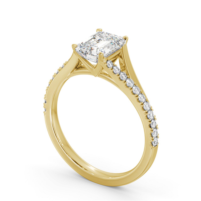 Emerald Diamond Engagement Ring 18K Yellow Gold Solitaire With Side Stones - Ikra ENEM49S_YG_SIDE