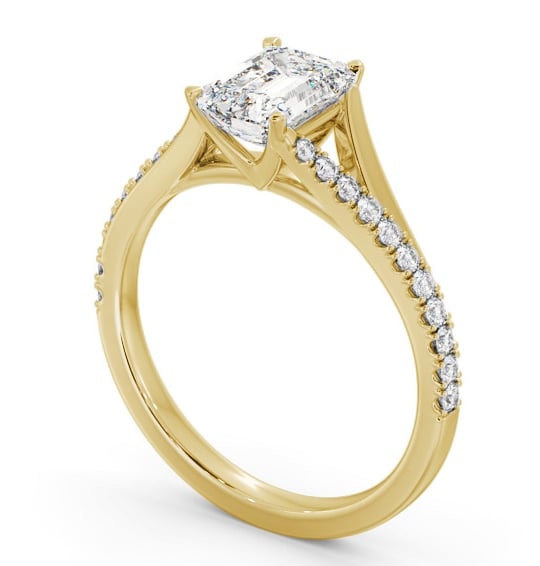 Emerald Diamond Engagement Ring 9K Yellow Gold Solitaire with Offset Side Stones ENEM49S_YG_THUMB1