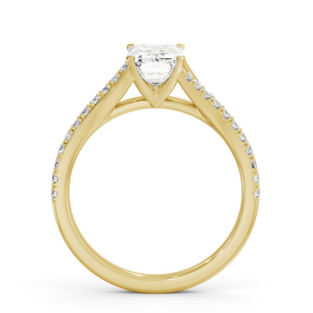 Emerald Diamond Engagement Ring 9K Yellow Gold Solitaire With Side Stones - Ikra ENEM49S_YG_UP