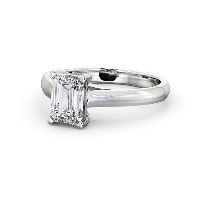 Emerald Diamond Engagement Ring 18K White Gold Solitaire - Hawley ENEM4_WG_FLAT