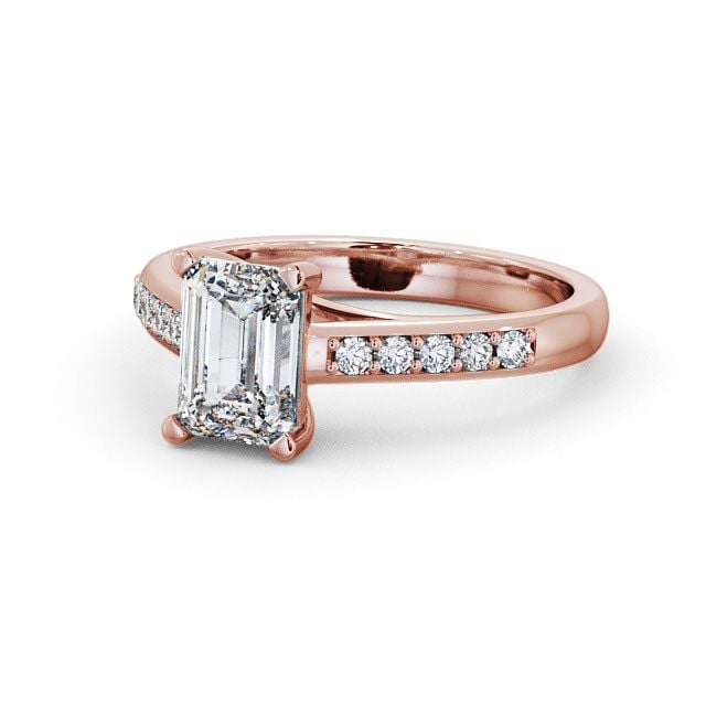 Emerald Diamond Engagement Ring 9K Rose Gold Solitaire With Side Stones - Gracca ENEM4S_RG_FLAT