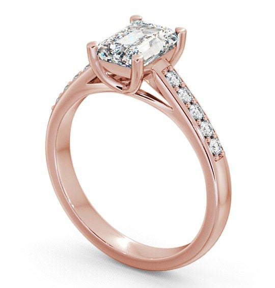 Emerald Diamond Engagement Ring 18K Rose Gold Solitaire With Side Stones - Gracca ENEM4S_RG_THUMB1