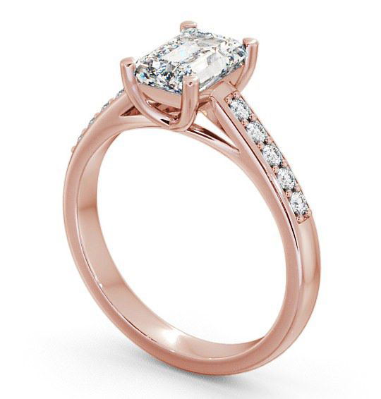 Emerald Diamond Trellis Style Engagement Ring 18K Rose Gold Solitaire with Channel Set Side Stones ENEM4S_RG_THUMB1 