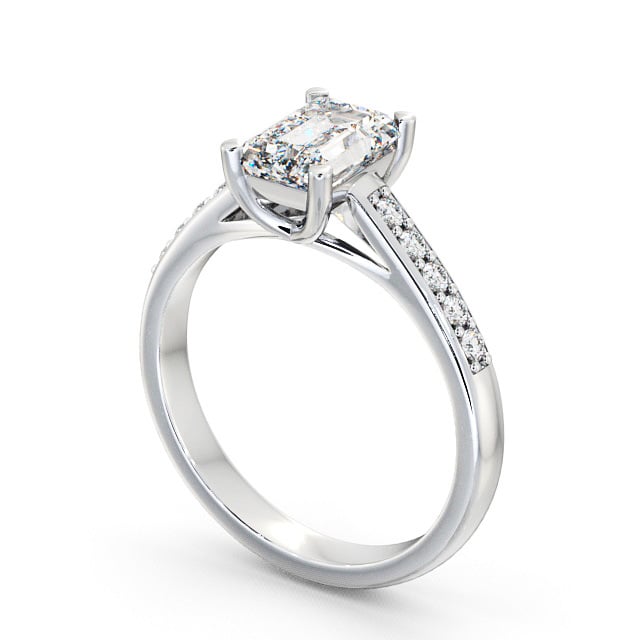 Emerald Diamond Engagement Ring Palladium Solitaire With Side Stones - Gracca ENEM4S_WG_SIDE