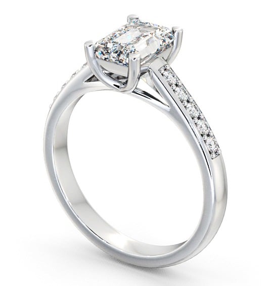 Emerald Diamond Trellis Style Engagement Ring 9K White Gold Solitaire with Channel Set Side Stones ENEM4S_WG_THUMB1 
