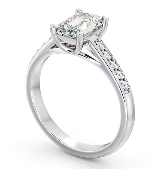 Emerald Diamond Trellis Style Engagement Ring 9K White Gold Solitaire with Channel Set Side Stones ENEM4S_WG_THUMB1