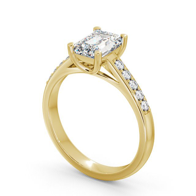 Emerald Diamond Engagement Ring 9K Yellow Gold Solitaire With Side Stones - Gracca ENEM4S_YG_SIDE