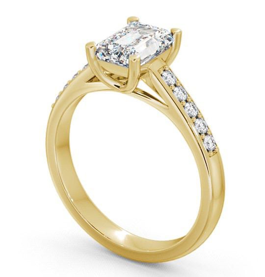 Emerald Diamond Trellis Style Engagement Ring 18K Yellow Gold Solitaire with Channel Set Side Stones ENEM4S_YG_THUMB1