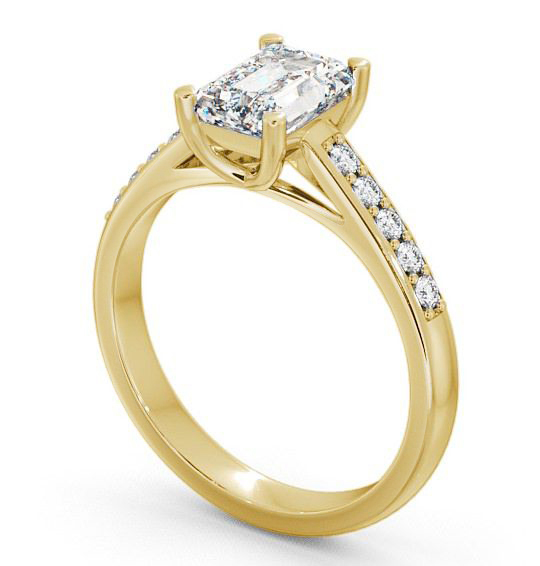 Emerald Diamond Trellis Style Engagement Ring 18K Yellow Gold Solitaire with Channel Set Side Stones ENEM4S_YG_THUMB1 