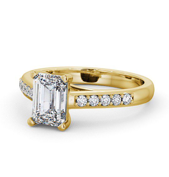  Emerald Diamond Engagement Ring 18K Yellow Gold Solitaire With Side Stones - Gracca ENEM4S_YG_THUMB2 