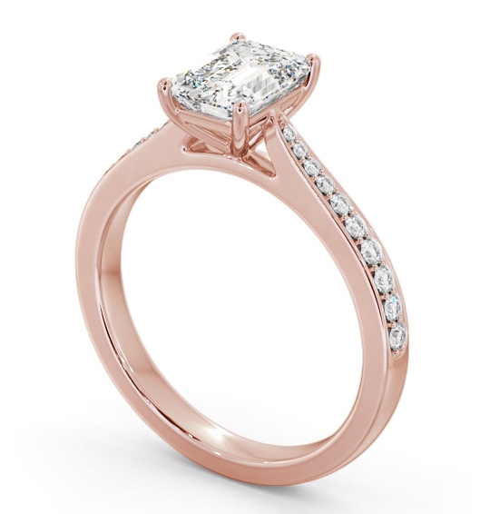 Emerald Diamond Engagement Ring 9K Rose Gold Solitaire With Side Stones - Balnain ENEM50S_RG_THUMB1