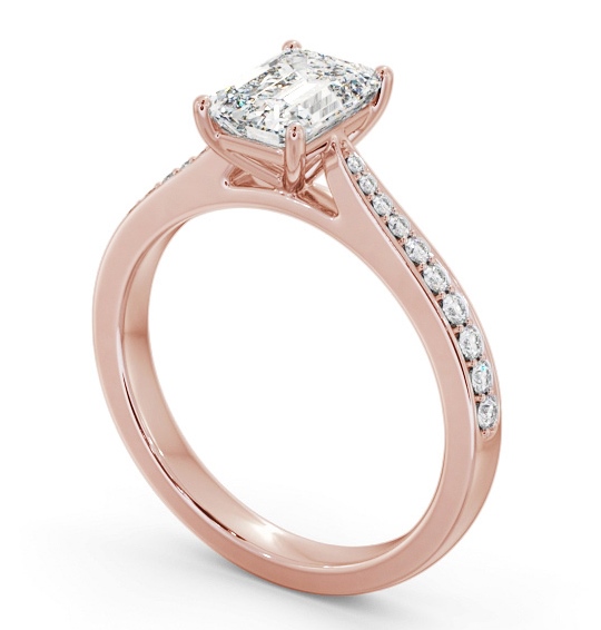 Emerald Diamond Tapered Band Engagement Ring 18K Rose Gold Solitaire with Channel Set Side Stones ENEM50S_RG_THUMB1