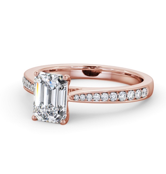  Emerald Diamond Engagement Ring 18K Rose Gold Solitaire With Side Stones - Balnain ENEM50S_RG_THUMB2 