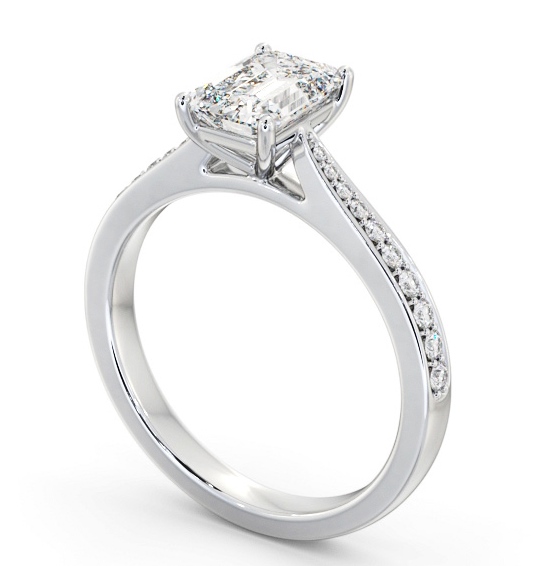  Emerald Diamond Engagement Ring 9K White Gold Solitaire With Side Stones - Balnain ENEM50S_WG_THUMB1 