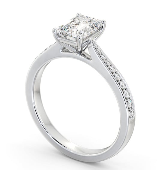 Emerald Diamond Tapered Band Engagement Ring 9K White Gold Solitaire with Channel Set Side Stones ENEM50S_WG_THUMB1 