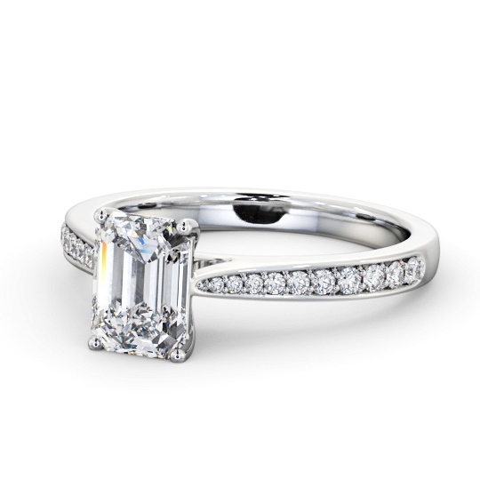  Emerald Diamond Engagement Ring 18K White Gold Solitaire With Side Stones - Balnain ENEM50S_WG_THUMB2 