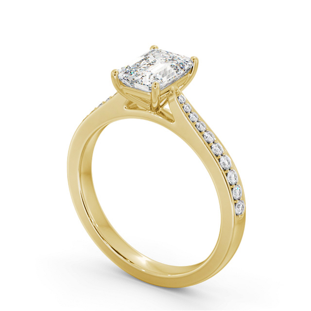Emerald Diamond Engagement Ring 9K Yellow Gold Solitaire With Side Stones - Balnain ENEM50S_YG_SIDE