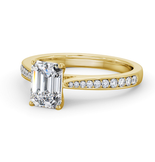 Balnain Emerald Diamond Engagement Ring Side Stones Tapered Band ENEM50S_YG_THUMB2 