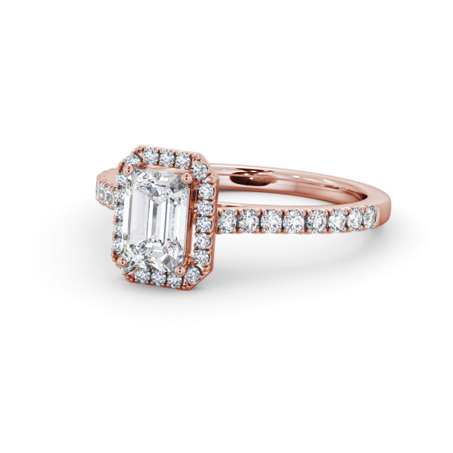 Halo Emerald Diamond Engagement Ring 9K Rose Gold - Spence ENEM51_RG_FLAT